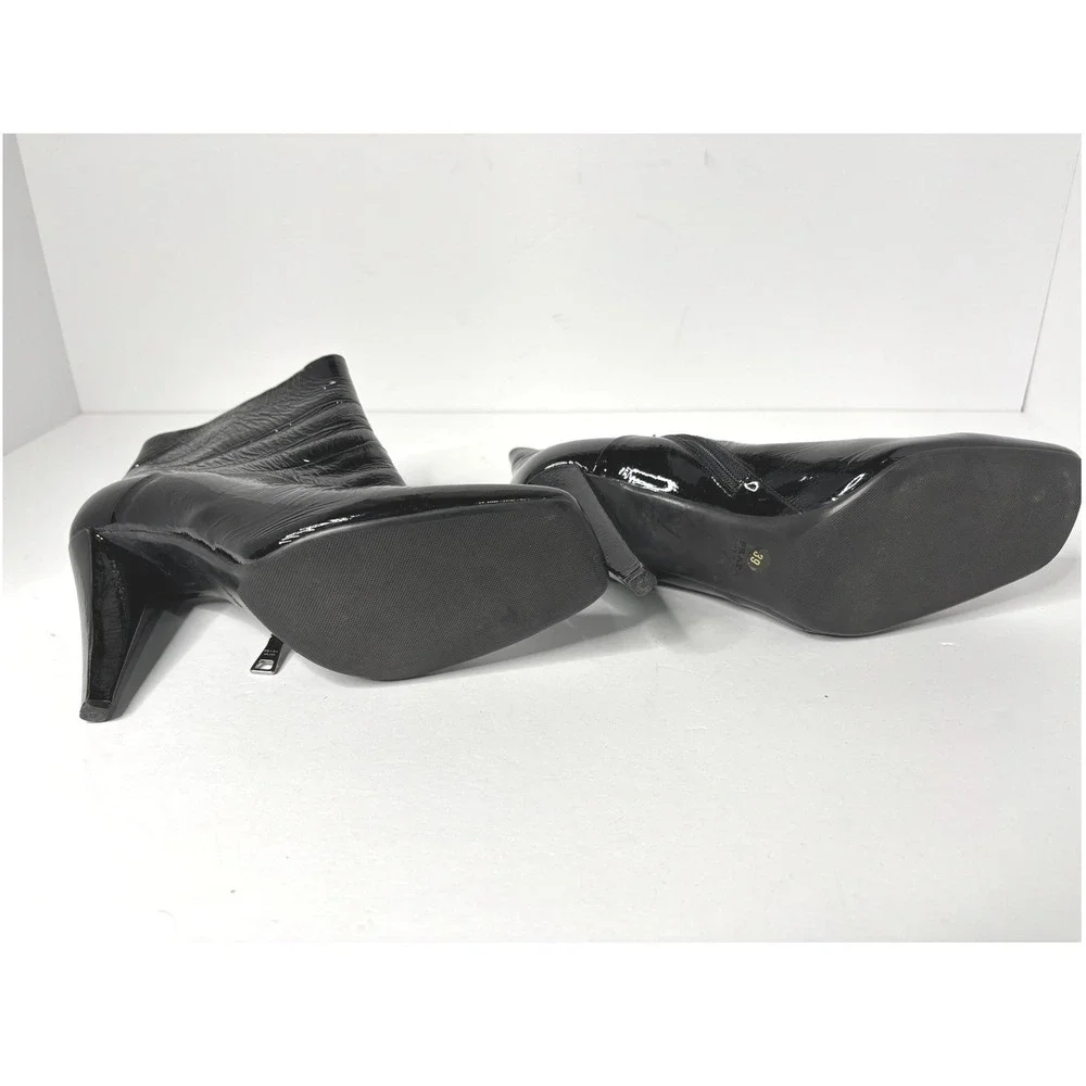 Prada Black Crinkled Patent Leather Square Toe Ankle Boots‎ 39 Heel 1I746L